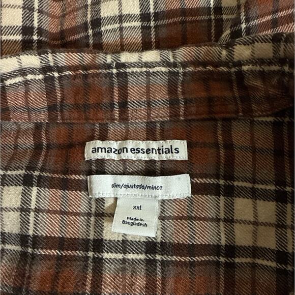 Amazon Essentials Women's Plaid Button Front Flannel Shirt Size XXL Brown Cream - Picture 7 of 8